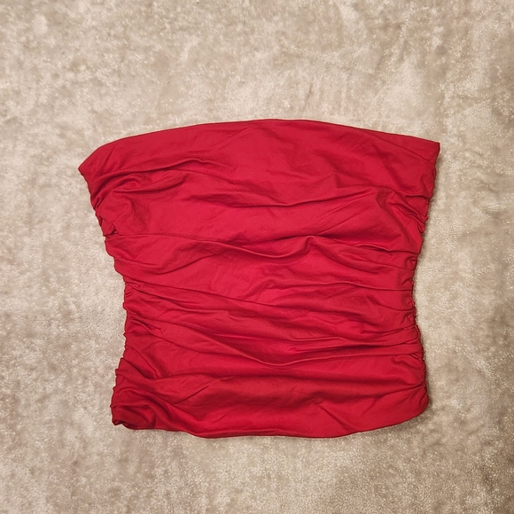 Reformation Lipstick Red Strapless Gathered Top size 2 - Picture 1 of 9